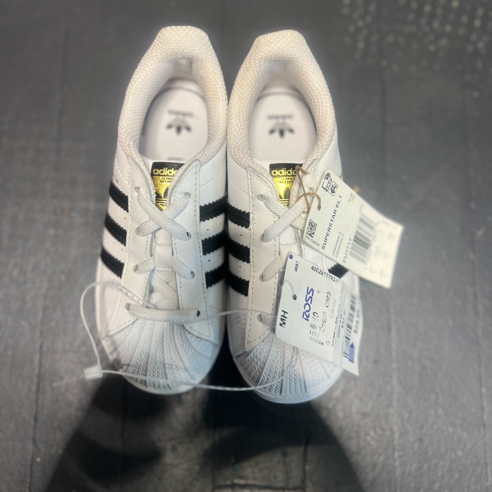 adidas Kids White and Black Shell Toe Sneakers
